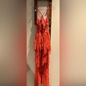 Free people Spaghetti strap coral color floral print dress!